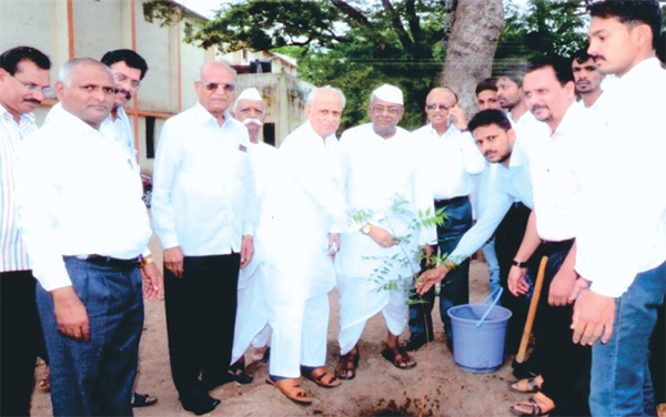 'Tree Plantation Programme' in presence of Shri. Madhavraoji Mulay, President, Shri. G.D. Khandeshe, Secretary, Shri. R.H.Dare, Treasurer, Shri. Sitaramji Khilari, Trustee, AJMVPS.